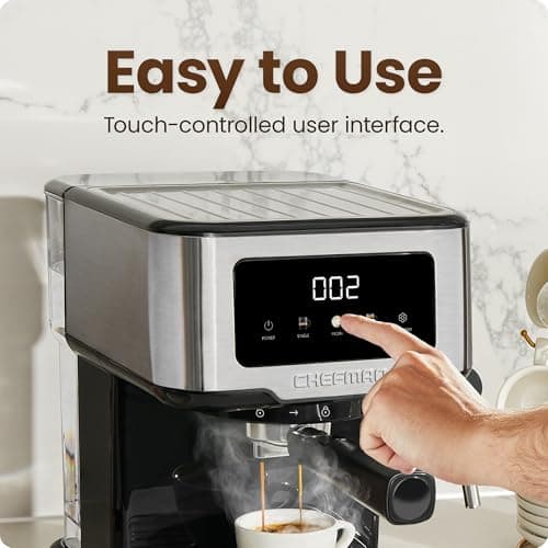 Chefman CraftBrew Espresso Machine, 15-Bar Pump Digital Espresso Maker w/Steam Wand for Latte & Cappuccino, Compact Espresso Coffee Machine w/ 1.5L Removable Water Reservoir - Stainless Steel