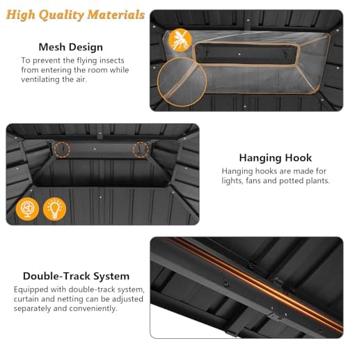 HOTEEL 10x12 Hardtop Gazebo Hot Tub Gazebo with Flame-Retardant Curtain Netting, Heavy Duty Pavilion with Galvanized Steel Double Roof, Aluminum Frame Outdoor Canopy for Patio, Party (2025 Upgraded)