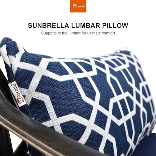 PURPLE LEAF 9 Pieces Patio Dining Sets Cast Aluminum Furniture with Rectangular Table for Lawn Garden Backyard Deck Outdoor Dining Sets with Cushions and Pillows, Lattice Navy Blue