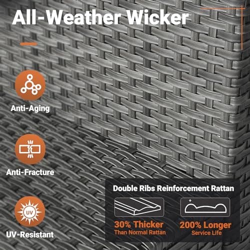 ovios 11 Piece Outdoor Patio Furniture Set with Fire Pit Table,Conversation Sectional Wicker Couch with Swivel Chairs,Modern Outside Sofa for Balcony Backyard, Dark Grey