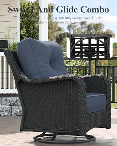 LayinSun 10 Piece Wicker Outdoor Furniture Set with 6-inch Comfy Cushions, High Back Patio Furniture Set with Swivel Rocking Chairs and Fire Pit Table