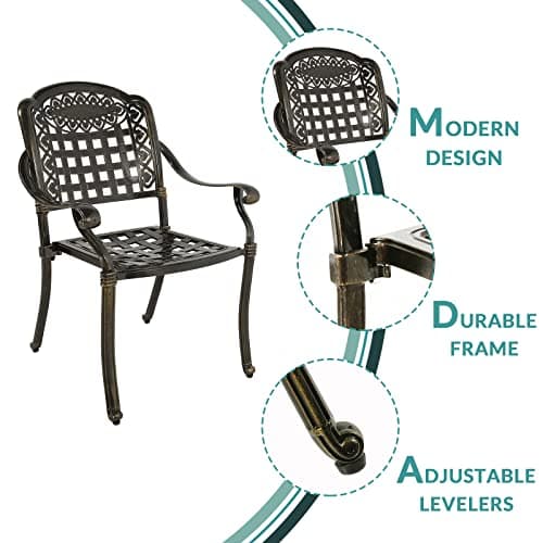 MEETWARM 9-Piece Outdoor Furniture Dining Set, All Weather Cast Aluminum Patio Garden Set with 8 Chairs,1 Oval Table, 2" Umbrella Hole, Dark Bronze