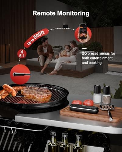 500ft Bluetooth Wireless Meat Thermometer for Smoker, Fitflavor Digital Grill Meat Thermometer Wireless for Grilling BBQ Cooking Oven Rotisserie, Rechargeable Battery, IP67 Waterproof (FNT11-4)