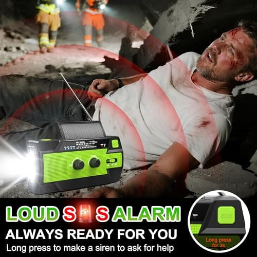 Emergency Crank Weather Radio, 14800mWh Solar Hand Crank Portable AM/FM/NOAA Weather Radio with 1W 3 Mode Flashlight & Reading Lamp, Cell Phone Charger, SOS for Home and Emergency