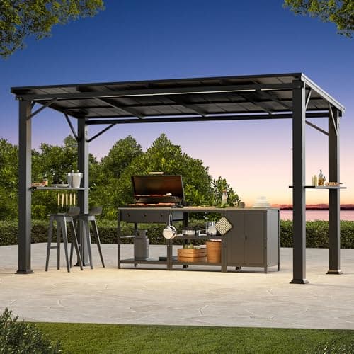 Hardtop Grill Gazebo 6'x12'with Side Shelf, Outdoor Gazebo with Bottle Opener & Hooks, Grill Canopy with Sturdy Rustproof Design for Backyard, Garden, Patio,Black