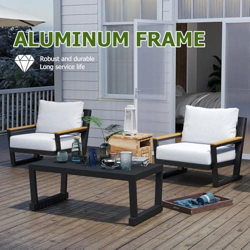Aluminum Outdoor Furniture with Coffee Table,5 Seats Patio Furniture Set Sectional Waterproof Sofa with Conversation Set Table with Upgrade and Washable Cushion Grey