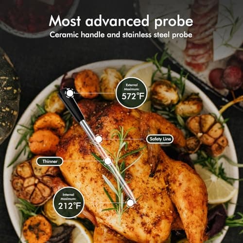 Smart Wireless Meat Thermometer 4 Probes, Bluetooth Food Thermometer, Remote Tracking and Real-Time Readings from Apps, for iOS and Android, for BBQ, Grill, Smoker