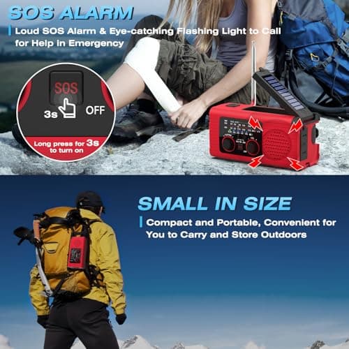 Emergency Weather Radio, 4000mAh NOAA Weather Alert Radio Solar Charging, Hand Crank & USB Charged, AM/FM with LED Flashlight, Reading Lamp, SOS Alarm, Headphone Jack for Outdoor Indoor