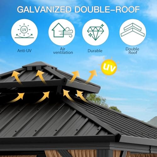 10'x10' Hardtop Gazebo, Heavy Duty Aluminum Permanent Hardtop Gazebo Outdoor Pavilion with Curtains and Netting for Garden (Khaki, 10'x10')