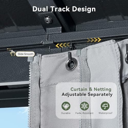 Aoxun 12'x10' Hardtop Gazebo, Aluminum Frame Permanent Pavilion with Curtains and Netting, Outdoor Galvanized Double Roof Canopy, Designed for Garden, Lawns, Patio (Black/Grey)