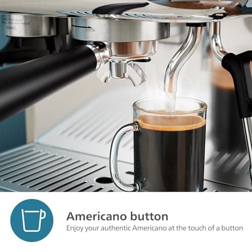 PHILIPS Barista Brew Semi Automatic Espresso Machine - Single & Double Espresso + Americano Button, 280g Dual Bean Container, Intuitive Guidance, Calibrated Tamping, Metal Cappuccino (PSA3228/41)