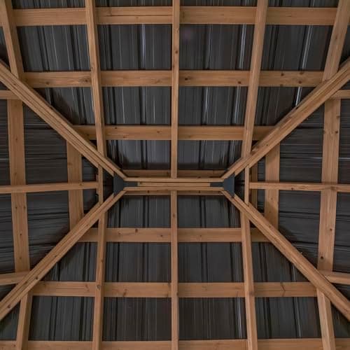 Backyard Discovery Barrington 12' x 12' Cedar Wood Outdoor Gazebo Pavilion with Hardtop Galvanized Steel Hip Roof, Snow Support, Wind Resistance, PowerPort, Shade for Garden, Patio, Deck, Entertaining