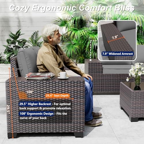 10 Pieces Patio Furniture Set with 2 Swivel Chairs Patio Furniture Outdoor Sectional Sofas with 55000 Gas Fire Pit Patio Conversation Set w/7 Cushions-Gary