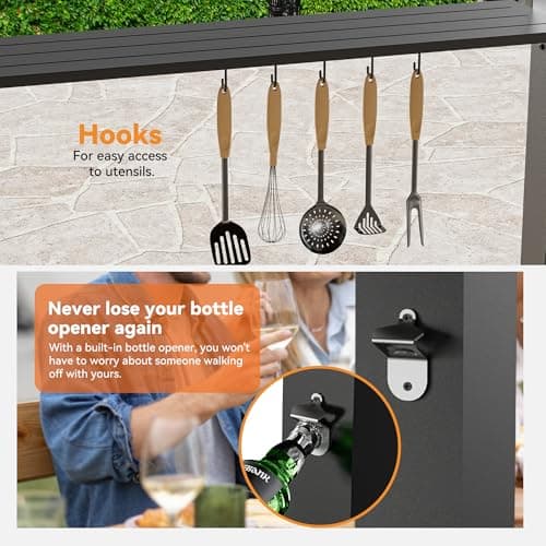 Hardtop Grill Gazebo 6'x12'with Side Shelf, Outdoor Gazebo with Bottle Opener & Hooks, Grill Canopy with Sturdy Rustproof Design for Backyard, Garden, Patio,Black