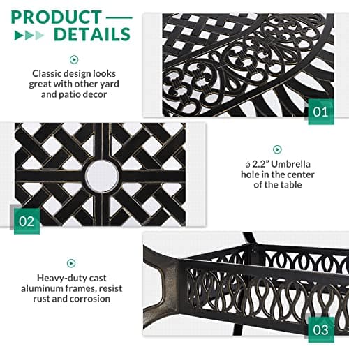 VIVIJASON 9-Piece Outdoor Furniture Dining Set, All-Weather Cast Aluminum Patio Conversation Set, Include 8 Cushioned Chairs and an Oval Table with Umbrella Hole for Balcony Lawn Garden Backyard