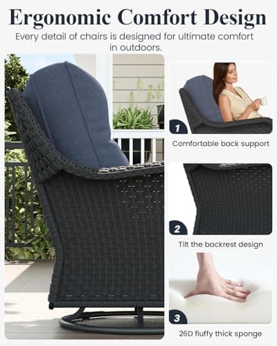 LayinSun 10 Piece Wicker Outdoor Furniture Set with 6-inch Comfy Cushions, High Back Patio Furniture Set with Swivel Rocking Chairs and Fire Pit Table