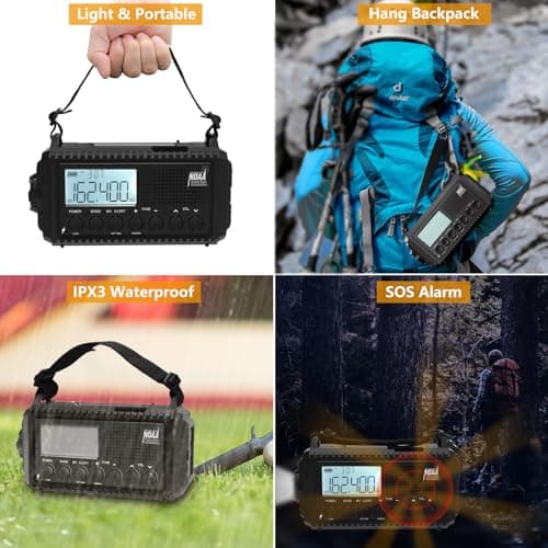 Raynic NOAA Weather Radio, 5000mAh/18500mWh Solar Hand Crank Emergency Radio, Battery Powered Portable Radio with AM/FM/SW/NOAA, Cell Phone Charger, Type-C Charging, Flashlight and SOS Siren