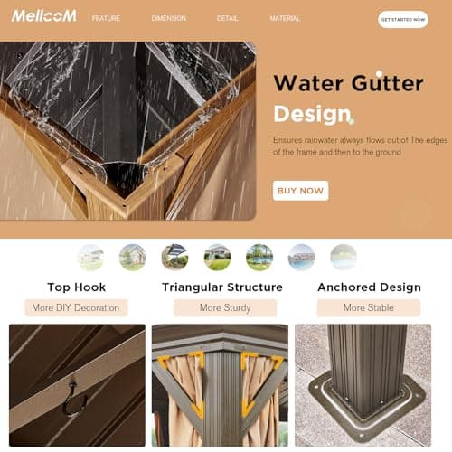 MELLCOM 14'x24' Gazebo, Wooden Finish Coated Aluminum Frame Pergola with Double Galvanized Steel Hardtop Roof, Outdoor Permanent Metal Pavilion with Curtains and Nettings for Patio, Backyard and Deck