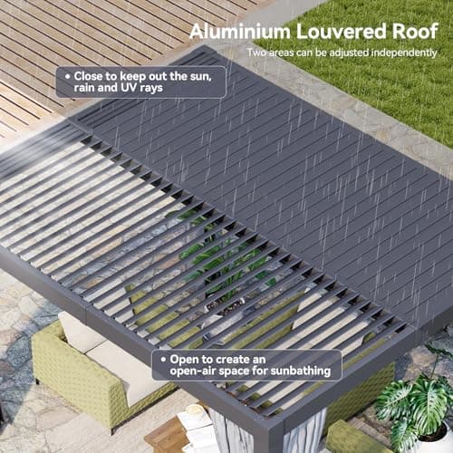 Aoxun Louvered Pergola 10' x 10' Outdoor Aluminum Pergola with Adjustable Top for Decks, Gardens and Backyards, Gray