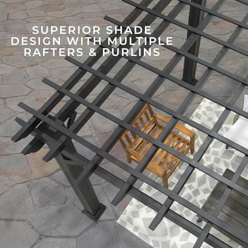 Backyard Discovery Stratford 14' x 12' Traditional Galvanized Steel Pergola Kit with Shade Sail Canopy, Powder-Coated Finish, All-Season Durability, High-Wind Rating for Outdoor Patio, Deck, Garden