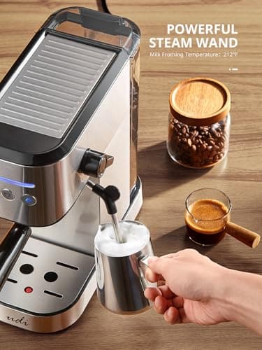 UDI Espresso Machine with Milk Frother, 20 Bar High Pressure Professional Espresso Maker Automatic, Compact Stainless Steel Coffee Machine for Cappuccino, Latte, Silver