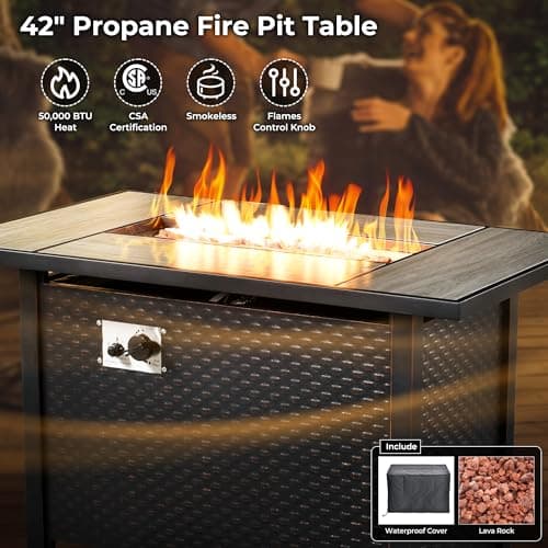 ovios 11 Piece Outdoor Patio Furniture Set with Fire Pit Table,Conversation Sectional Wicker Couch with Swivel Chairs,Modern Outside Sofa for Balcony Backyard, Dark Grey