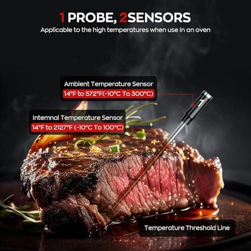 Smart Wireless Meat Thermometer with Dual Probes, Bluetooth & WiFi Combo, High Precision & Fast Response for BBQ, Grill, Smoker, Oven, Air Fryer