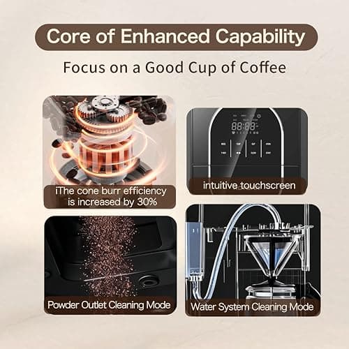 Coffee Maker with Grinder, Programmable Hot and Cold Coffee Maker with 22 oz Glass Carafe, Adjustable Fully Automatic grind and brew Coffee Machine with Timer, Black Americano Iced Coffee Machine