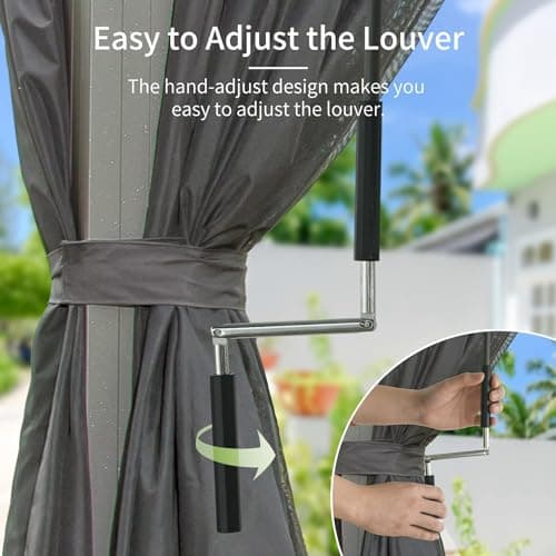 Domi Outdoor Louvered Pergola 10x13FT Full Aluminum Structure,Patio Rainproof Pergola with Two Independently Adjustable Roof for Backyard, Garden w/Curtains and Netting - Dark Gray