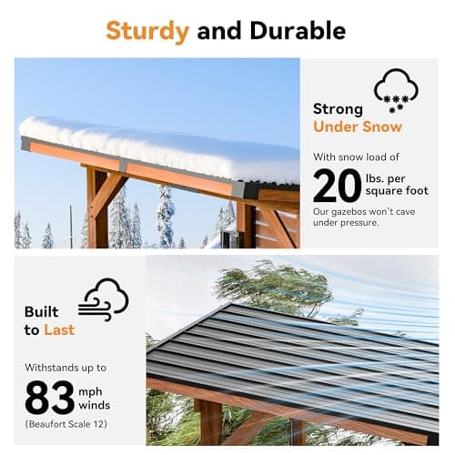 Modern Shade The Aura Cedar Wood Entertainment Bar Center, Wood Gazebo Grill Pavilion with Shelves & Paper Towel Holder, Grill Gazebo with Hardtop Steel Roof,TV Mount, Power Strip for Patio, Garden