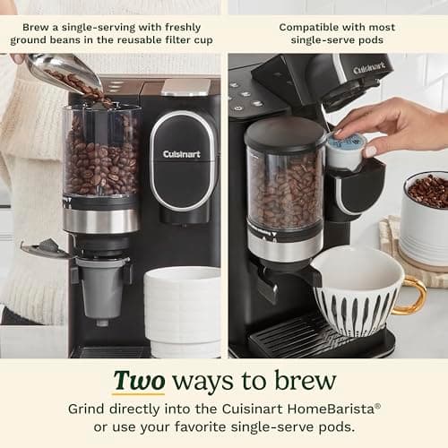Cuisinart Single-Serve Coffee Maker + Coffee Grinder with 8 oz., 10 oz., and 12 oz. Serving Size, Compatible with Single-Cup Pods, 48-Ounce Removable Reservoir, Stainless Steel, DGB-2