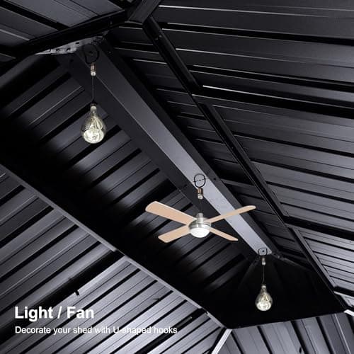 PURPLE LEAF 12' X 20' Outdoor Hardtop Gazebo for Patio Galvanized Steel Double Roof Permanent Canopy Teak Finish Coated Aluminum Frame Pavilion Gazebo with Netting and String Lights