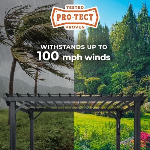 Backyard Discovery Stratford 14' x 12' Traditional Galvanized Steel Pergola Kit with Shade Sail Canopy, Powder-Coated Finish, All-Season Durability, High-Wind Rating for Outdoor Patio, Deck, Garden