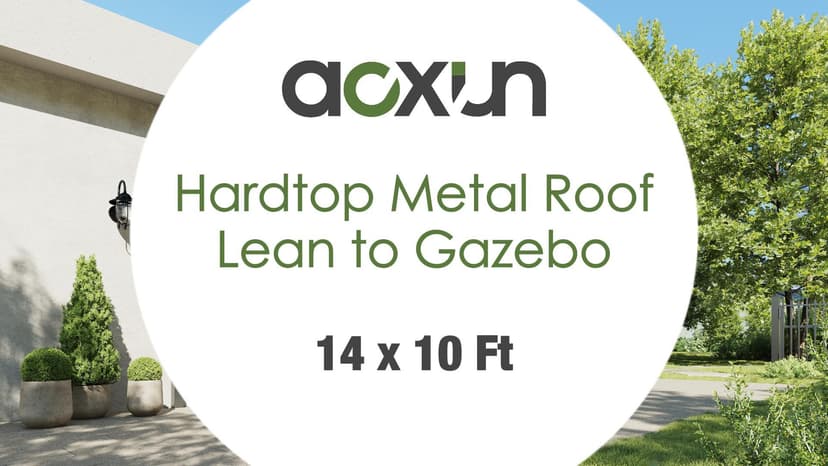 Aoxun 10' x 14' Lean to Gazebo, Upgraded Hardtop Outdoor Pergola with Sloping Galvanized Steel Roof, Large Wall-Mounted Heavy Duty Awnings for Patio, Backyard, Deck, Porch