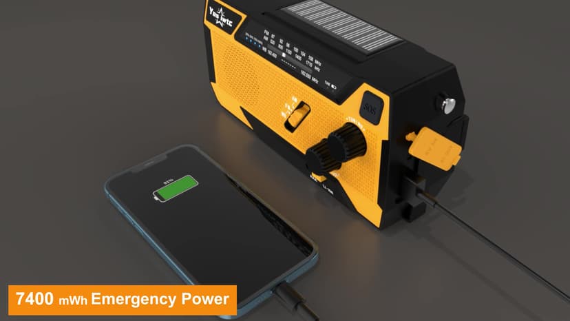 Hand Crank Emergency Radio NOAA Weather Radio 7400mWh Battery Operated 3 in 1 Charging Cable Hand Crank Charger with AM FM Portable Solar Powered Radio for Winter Storm Hurricane Survival Gear