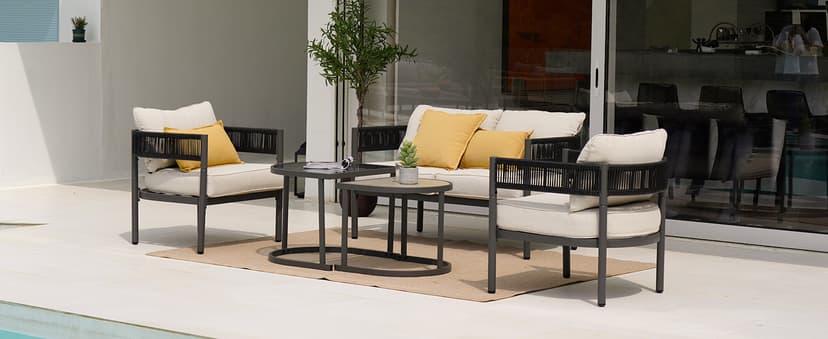 Grand patio 5-Piece Outdoor Furniture Set, 5 Seats Wicker Sofa Conversation Set with 3-Seat Couch, Thick Cushions and Coffee Table, for Backyard, Balcony, Garden (Beige)