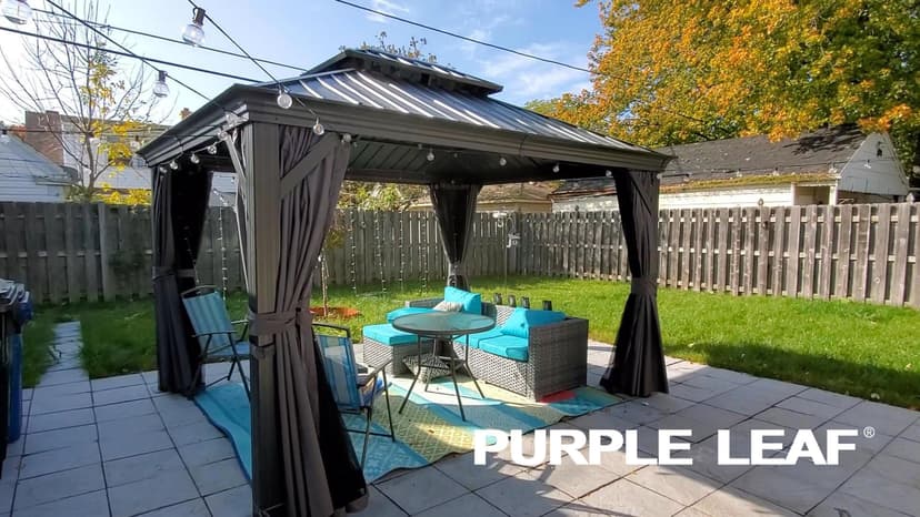 PURPLE LEAF 10' X 14' Permanent Hardtop Gazebo Aluminum Gazebo with Galvanized Steel Double Roof for Patio Lawn and Garden, Curtains and Netting Included, Grey