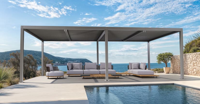 PURPLE LEAF Louvered Pergola 10' x 13' Outdoor Retractable Modern Hardtop Full Aluminum Pergola with Adjustable Rainproof Roof and 36 Clear LED String Lights for Patio Deck Backyard Slate Grey