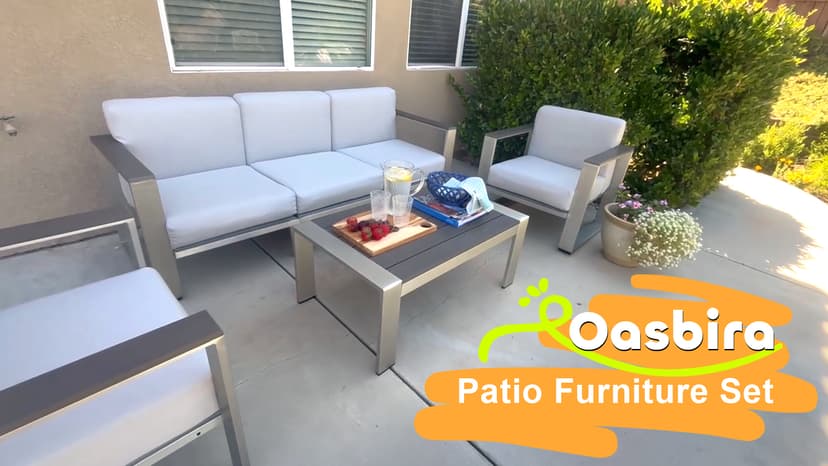 Outdoor Furniture Set, 4 Piece Aluminum Patio Furniture Set with Coffee Table, Wide Seat and Thick Cushions, Outdoor Patio Conversation Sets for Deck, Porch (LightGray)