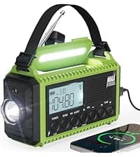 Solar Radio Emergency Hand Crank 12000mAh with Clear Signal, AM FM NOAA Weather Radio Battery Operated with 2-Mode LED Flashlight Cell Phone Charger Dual Outputs SOS