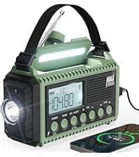 Solar Radio Emergency Hand Crank 12000mAh with Clear Signal, AM FM NOAA Weather Radio Battery Operated with 2-Mode LED Flashlight Cell Phone Charger Dual Outputs SOS