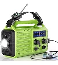 Solar Radio Emergency Hand Crank 12000mAh with Clear Signal, AM FM NOAA Weather Radio Battery Operated with 2-Mode LED Flashlight Cell Phone Charger Dual Outputs SOS