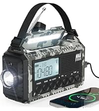 Solar Radio Emergency Hand Crank 12000mAh with Clear Signal, AM FM NOAA Weather Radio Battery Operated with 2-Mode LED Flashlight Cell Phone Charger Dual Outputs SOS