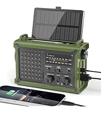 Solar Radio Emergency Hand Crank 12000mAh with Clear Signal, AM FM NOAA Weather Radio Battery Operated with 2-Mode LED Flashlight Cell Phone Charger Dual Outputs SOS