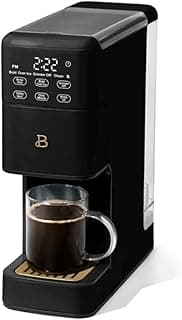 Beautiful Perfect Grind™ Single Serve Coffee Maker, built-in grinder, 6 sizes, 3 strengths, pod-free, reusable filter, 64oz reservoir, touch display, hot & iced brew. (Black Sesame)