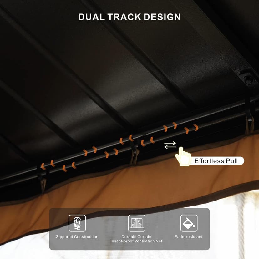 10’x12’ Hardtop Gazebo, Galvanized Steel Double Roof Canopy with Aluminum Frame, Outdoor Pavilion with Nettings and Curtains