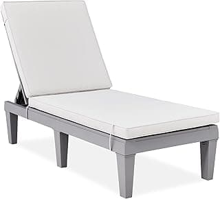 Best Choice Products Outdoor Lounge Chair, Resin Patio Chaise Lounger for Poolside, Backyard, Porch w/Seat Cushion, Adjustable Backrest, 5 Positions, 330lb Capacity - Gray/White Sand