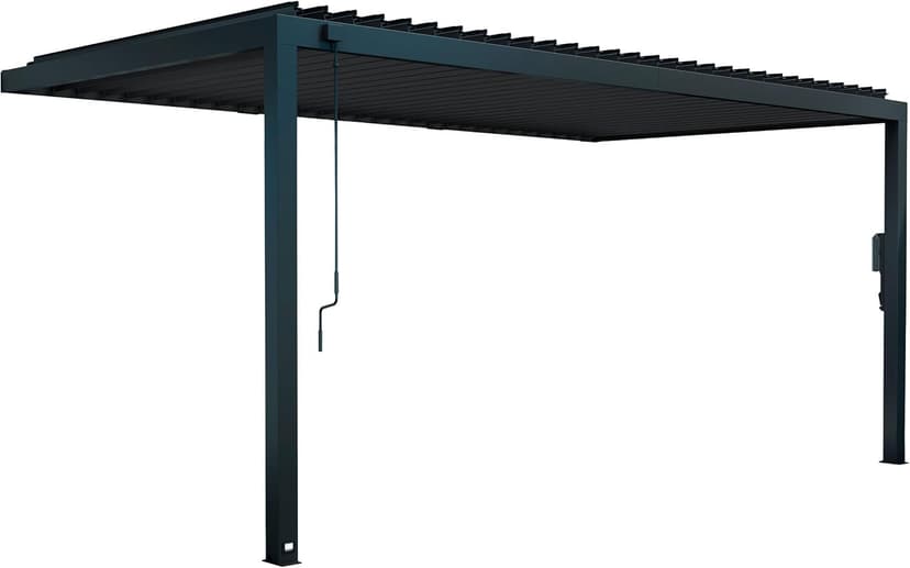 Backyard Discovery Evanston 18'x10' Galvanized Steel Wall-Mounted Louvered Pergola Kit with Adjustable Roof, Shade, Rain Protection, High-Wind Rating, PowerPort, Gutter System for Outdoor Patio, Deck