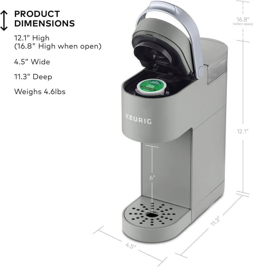 Keurig K-Mini Single Serve K-Cup Pod Coffee Maker, 6 to 12oz Brew size, with Cord Storage, Perfect for Small Spaces, Studio Gray