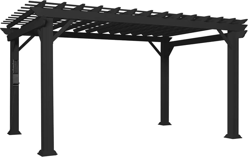 Backyard Discovery Stratford 14' x 12' Traditional Galvanized Steel Pergola Kit with Shade Sail Canopy, Powder-Coated Finish, All-Season Durability, High-Wind Rating for Outdoor Patio, Deck, Garden